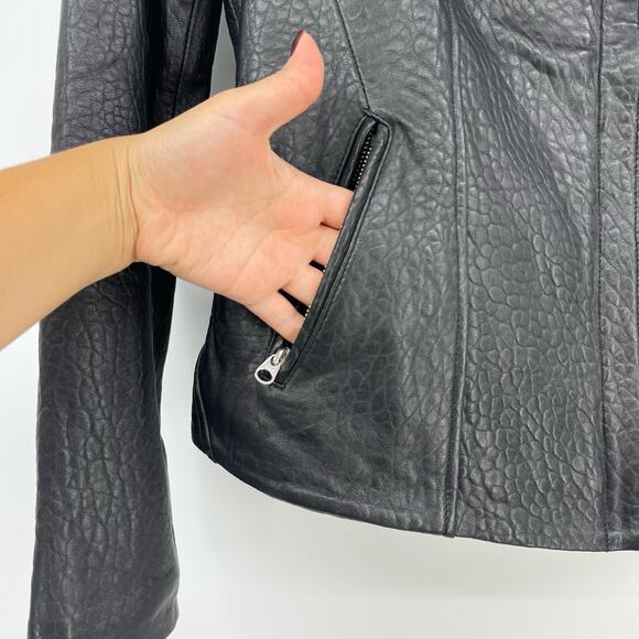 MACKAGE | Black Lambskin Leather Shearling Moto Aviator Jacket XXS - Picture 6 of 16